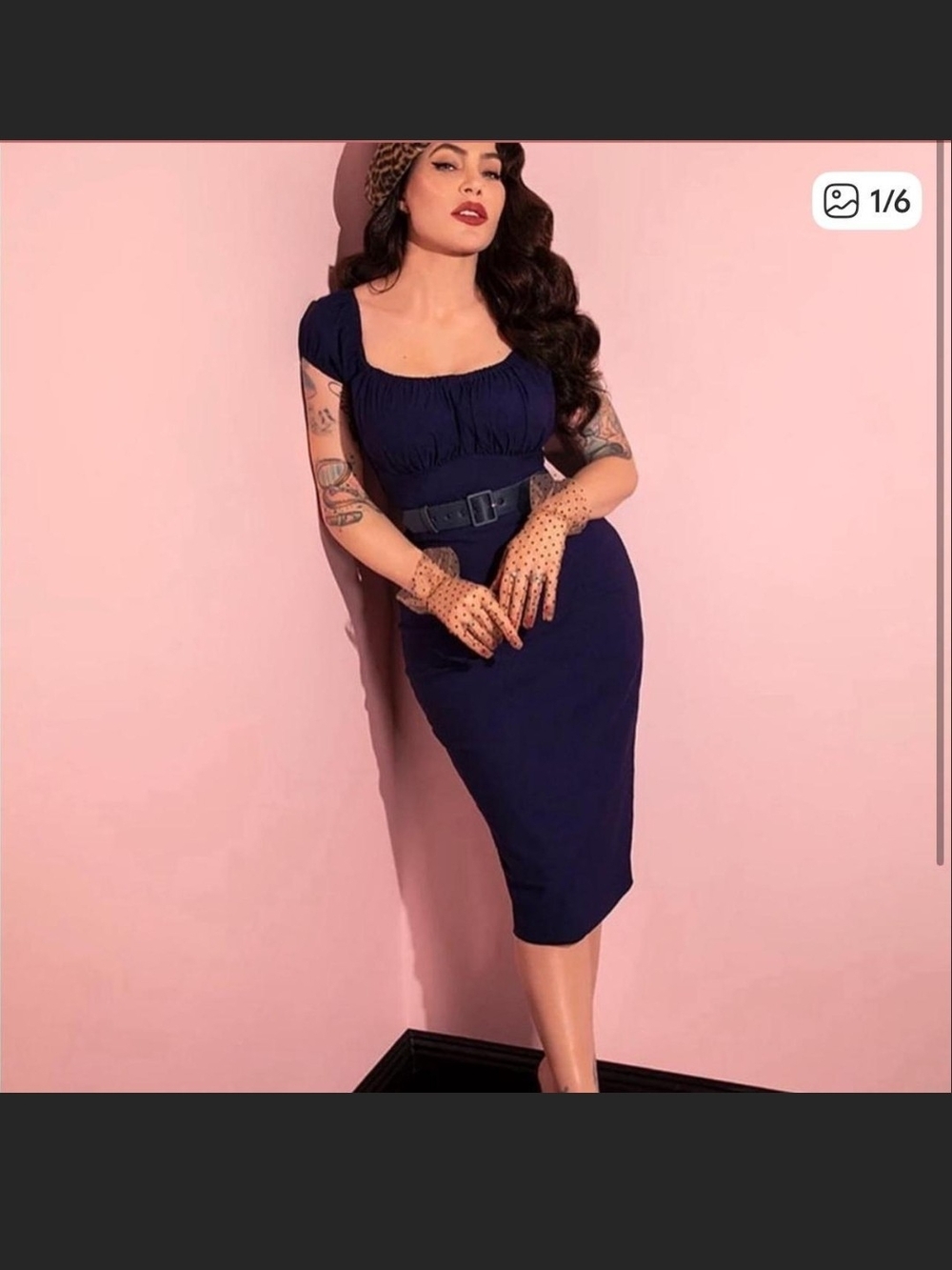 VIXEN PEASANT NAVY Pencil Dress with Belt